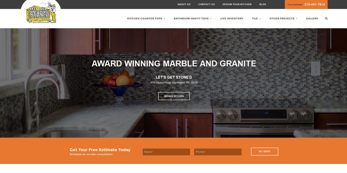 Let’s Get Stone’d Marble and Granite web design above the fold