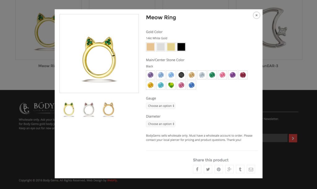 Body Gems product page design in WooCommerce