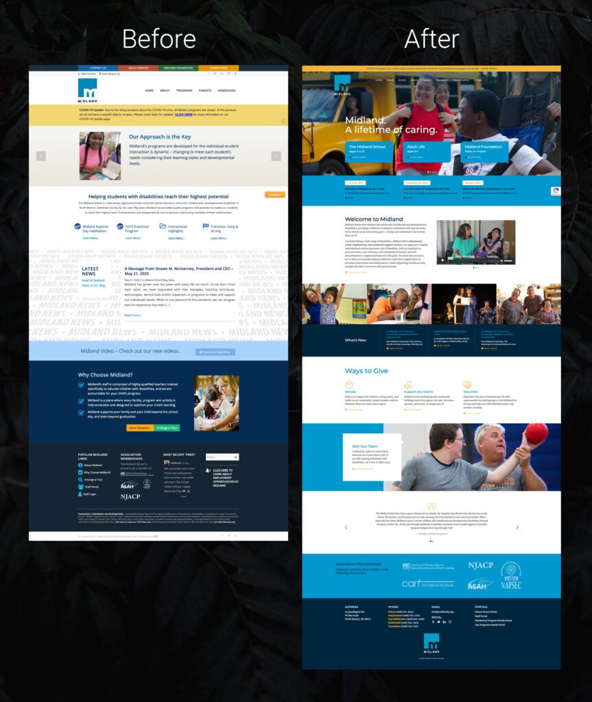 Midland web design before and after comparison