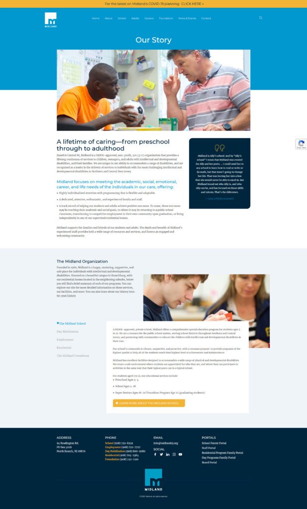 Midland School landing page design